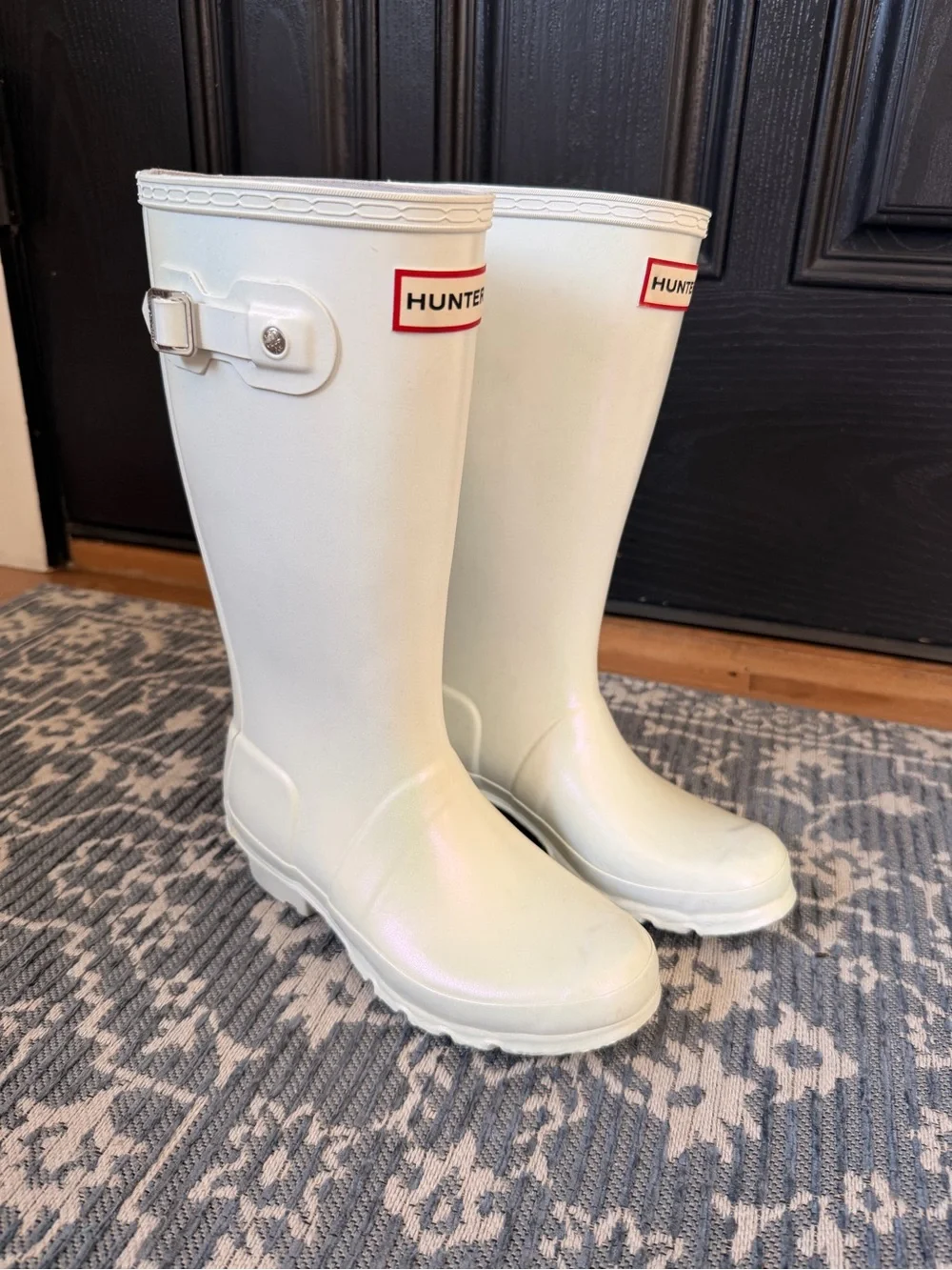 Hunter Girl Tall White Iridescent Waterproof Rain Boots